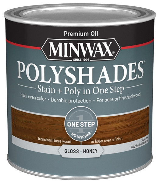 Minwax PolyShades 214964444 Stain and Polyurethane, Gloss, Honey, Liquid, 0.5 pt [SKU: ORG7406465]