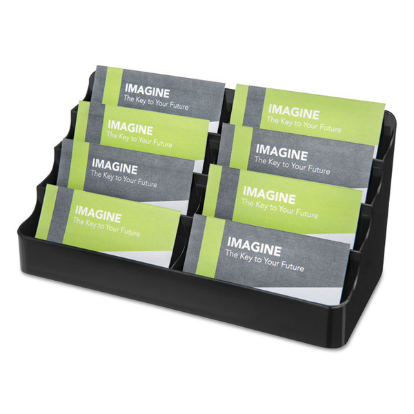 8-Tier Recycled Business Card Holder, Holds 400 Cards, 7.88 x 3.88 x 3.38, Plastic, Black [SKU: DEF90804]