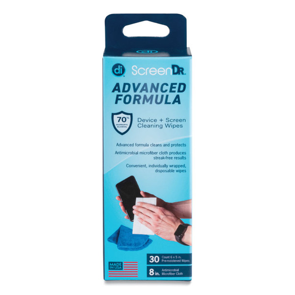 ScreenDr Device and Screen Cleaning Wipes, Includes 30 Individually Wrapped Wipes and 8" Microfiber Cloth, 6 x 5 [SKU: DGV32346]