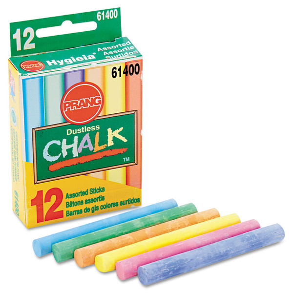 Hygieia Dustless Board Chalk, 3.25" x 0.38" Diameter, Assorted, 12/Box [SKU: DIX61400]