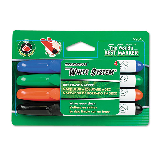 White System Marker, Broad Chisel Tip, Assorted Colors, 4/Set [SKU: DIX92040]