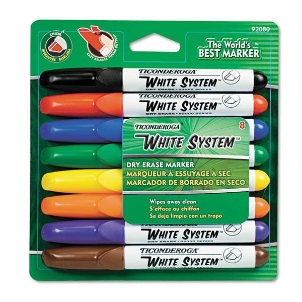 White System Marker, Broad Chisel Tip, Assorted Colors, 8/Set [SKU: DIX92080]