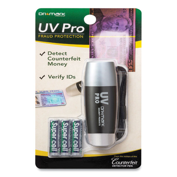UV Pro Ultraviolet Counterfeit Detecto, UV Light; Watermark, U.S.; Most Foreign Currencies, 7.28 x 3.74 x 4.21, Black/Silver [SKU: DRIUVPROPLUSB]