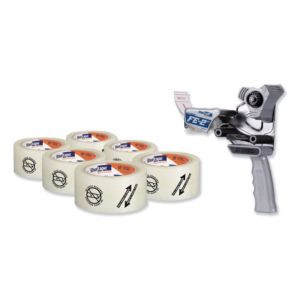 Folded Edge Tape Dispenser with Folded Edge Tape with 6 Rolls of Tape,3" Core, For Rolls Up to 2.08" x 110 yds, Gray [SKU: DUCFE2]