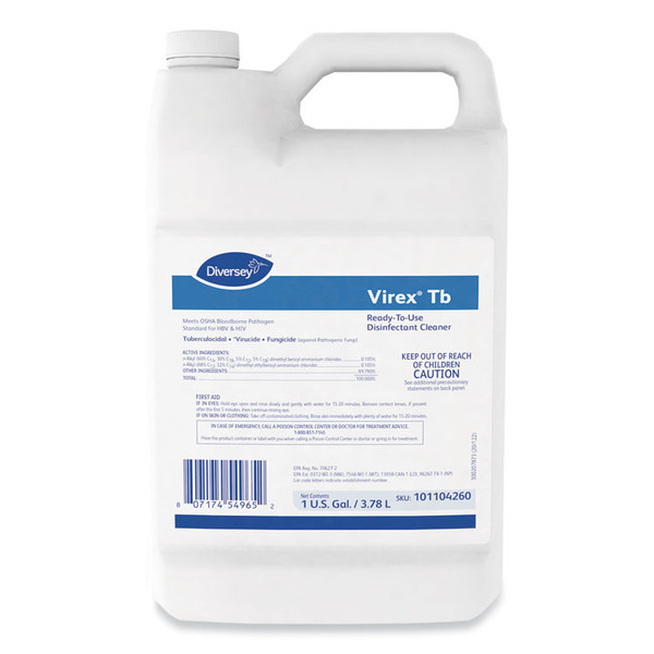 Virex TB Disinfectant Cleaner, Lemon Scent, Liquid, 1 gal Bottle, 4/Carton [SKU: DVO101104260]