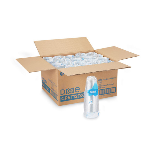 Clear Plastic PETE Cups, 12 oz, 25/Sleeve, 20 Sleeves/Carton [SKU: DXECPET12DX]