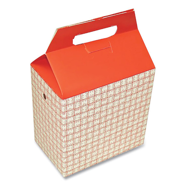 Take-Out Barn One-Piece Paperboard Food Box, Basket-Weave Plaid Theme, 8 x 5 x 8, Red/White, Paper, 125/Carton [SKU: DXEH2RP]