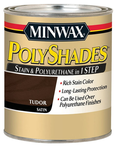 Minwax PolyShades 61360444 Wood Stain and Polyurethane, Satin, Tudor, Liquid, 1 qt, Can [SKU: ORG8972770]