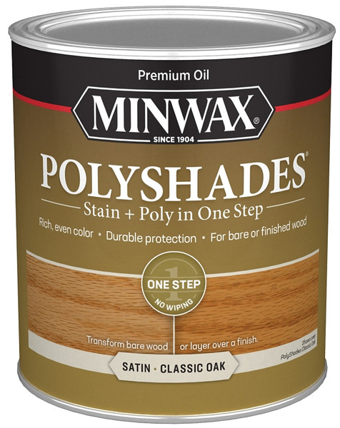 Minwax PolyShades 61370444 Wood Stain and Polyurethane, Satin, Classic Oak, Liquid, 1 qt, Can [SKU: ORG6496814]
