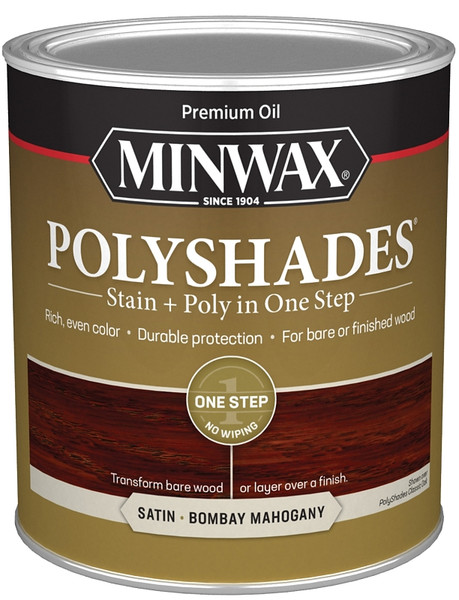 Minwax PolyShades 61380444 Wood Stain and Polyurethane, Satin, Bombay Mahogany, Liquid, 1 qt, Can [SKU: ORG6496756]