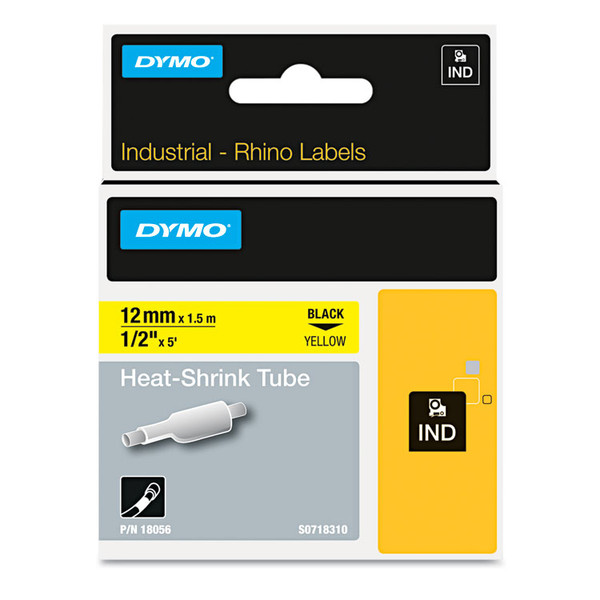 Rhino Heat Shrink Tubes Industrial Label Tape, 0.5" x 5 ft, White/Black Print [SKU: DYM18055]