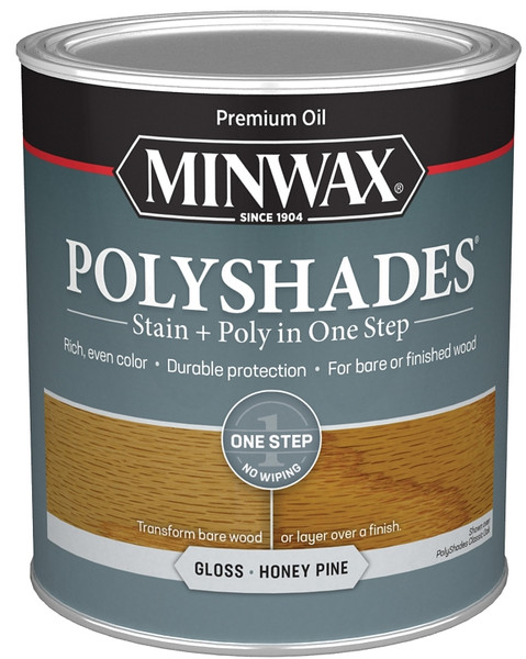 Minwax PolyShades 61410444 Wood Stain and Polyurethane, Gloss, Honey Pine, Liquid, 1 qt, Can [SKU: ORG8972887]