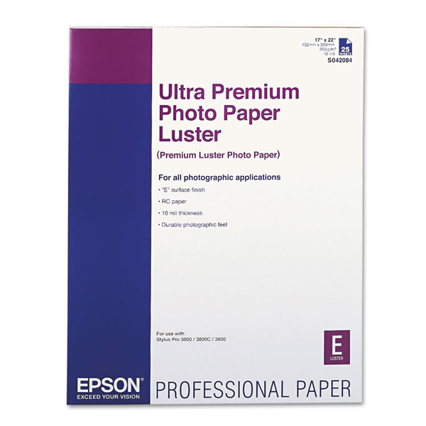 Ultra Premium Photo Paper, 10 mil, 17 x 22, Luster White, 25/Pack [SKU: EPSS042084]