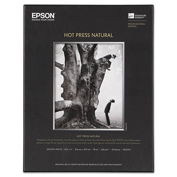 Hot Press Fine Art Paper, 17 mil, 8.5 x 11, Smooth Matte Natural, 25/Pack [SKU: EPSS042317]