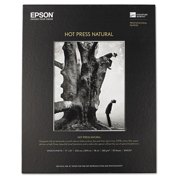 Hot Press Natural Fine Art Paper, 17 mil, 17 x 22, Smooth Matte Natural, 25/Pack [SKU: EPSS042321]
