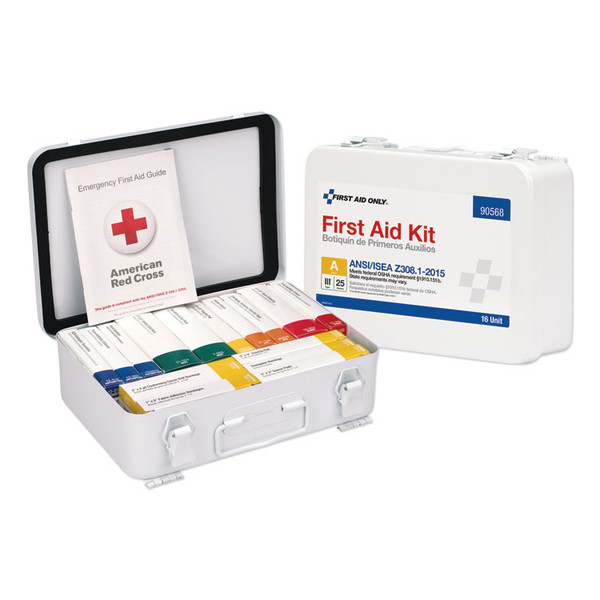 Unitized ANSI Compliant Class A Type III First Aid Kit for 25 People, 84 Pieces, Metal Case [SKU: FAO90568]