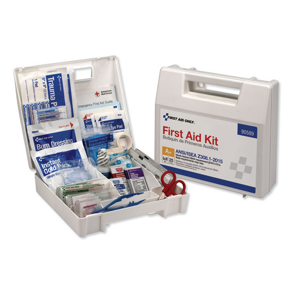 ANSI 2015 Compliant Class A+ Type I and II First Aid Kit for 25 People, 141 Pieces, Plastic Case [SKU: FAO90589]