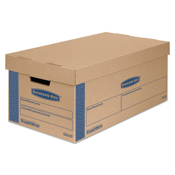 SmoothMove Prime Moving/Storage Boxes, Lift-Off Lid, Half Slotted Container, Small, 12" x 24" x 10", Brown/Blue, 8/Carton [SKU: FEL0065901]