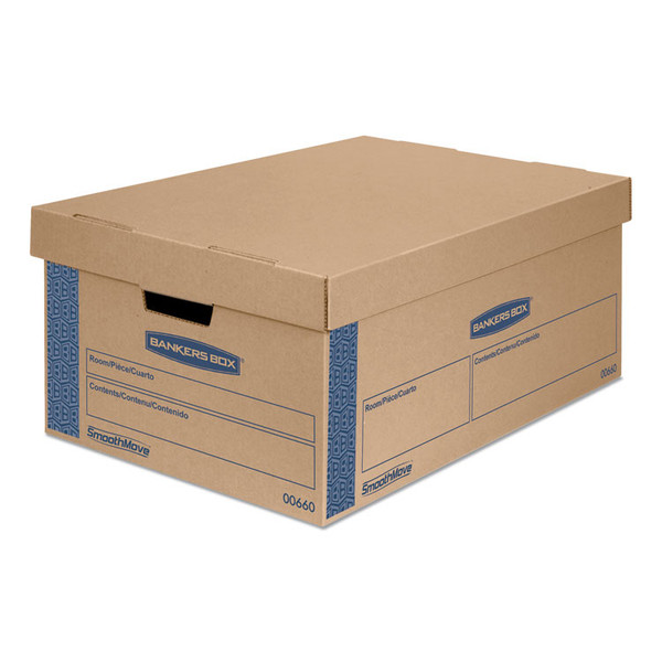 SmoothMove Prime Moving/Storage Boxes, Lift-Off Lid, Half Slotted Container, Large, 15" x 24" x 10", Brown/Blue, 8/Carton [SKU: FEL0066001]