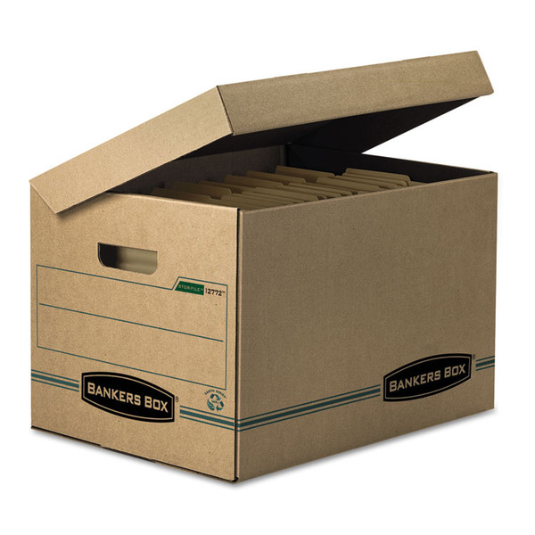 SYSTEMATIC Basic-Duty Attached Lid Storage Boxes, Letter/Legal Files, Kraft/Green, 12/Carton [SKU: FEL12772]