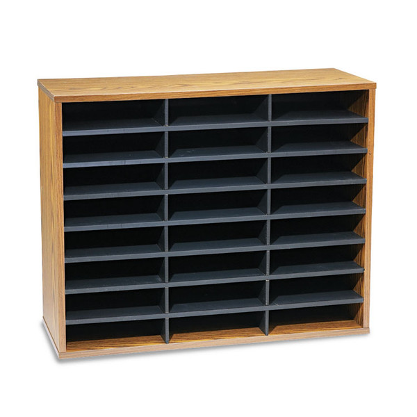 Literature Organizer, 24 Letter Compartments, 29 x 11.88 x 23.44, Medium Oak [SKU: FEL25043]