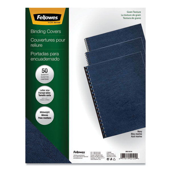 Classic Grain Texture Binding System Covers, 11 x 8.5, Navy, 50/Pack [SKU: FEL52124]