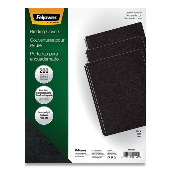 Executive Leather-Like Presentation Cover, Black, 11.25 x 8.75, Unpunched, 200/Pack [SKU: FEL52149]