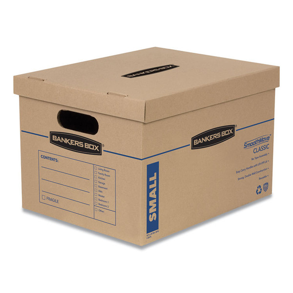 SmoothMove Classic Moving/Storage Boxes, Half Slotted Container (HSC), Small, 12" x 15" x 10", Brown/Blue, 10/Carton [SKU: FEL7714203]