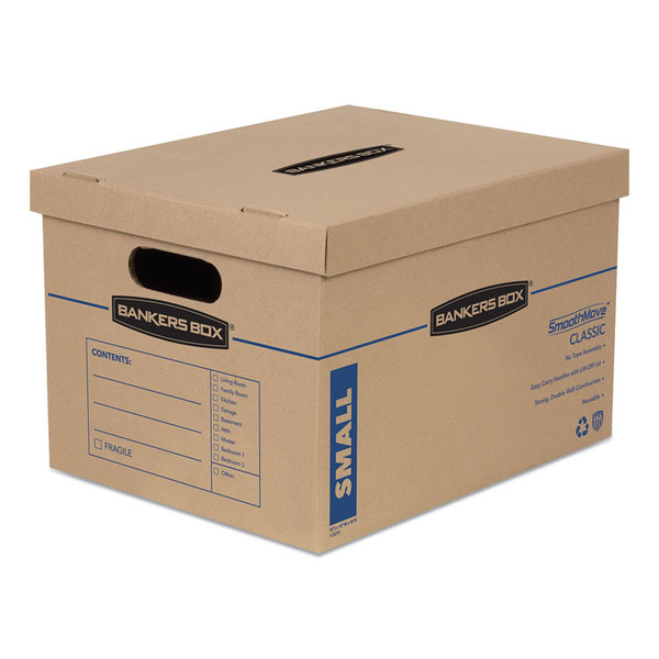 SmoothMove Classic Moving/Storage Boxes, Half Slotted Container (HSC), Small, 12" x 15" x 10", Brown/Blue, 20/Carton [SKU: FEL7714210]