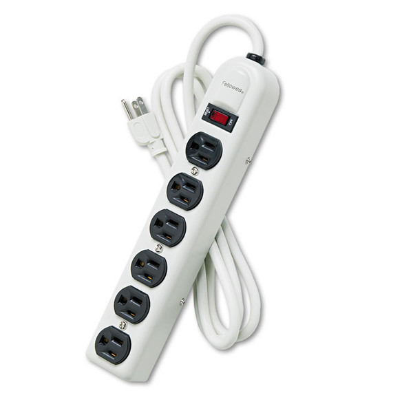 Metal Power Strip, 6 Outlets, 6 ft Cord, Platinum [SKU: FEL99027]