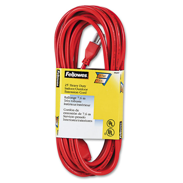Indoor/Outdoor Heavy-Duty 3-Prong Plug Extension Cord, 25 ft, 13 A, Orange [SKU: FEL99597]