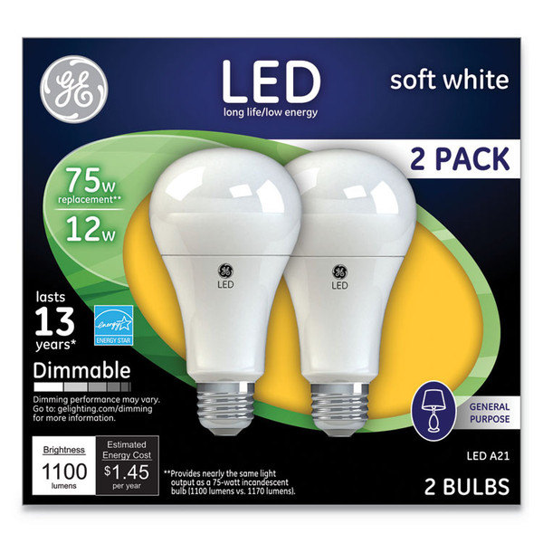 LED Soft White A21 Dimmable Light Bulb, 12 W, 2/Pack [SKU: GEL65943]