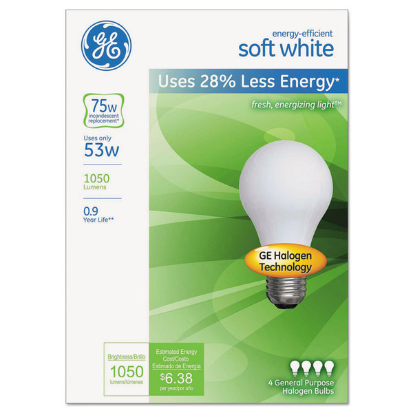 Energy-Efficient A19 Halogen Bulb, Soft White 53 W, 4/Pack [SKU: GEL66248]