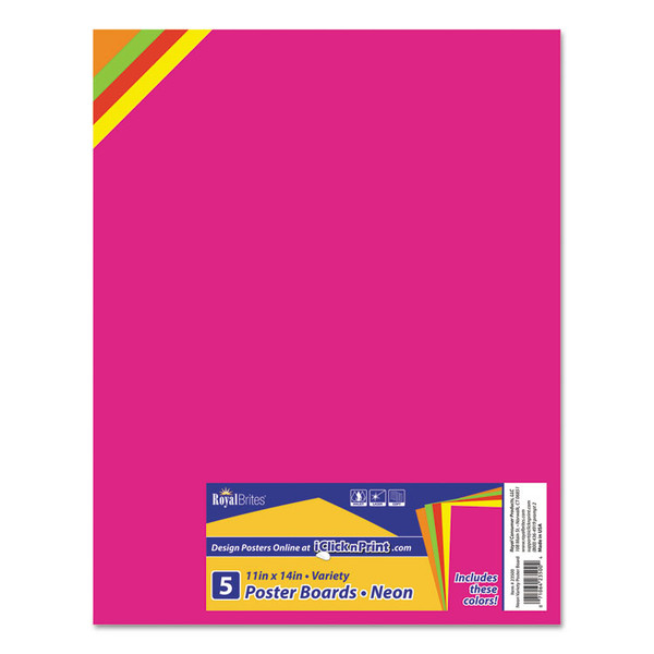 Premium Coated Poster Board, 11 x 14, Assorted Neon Colors, 5/Pack [SKU: GEO23500]