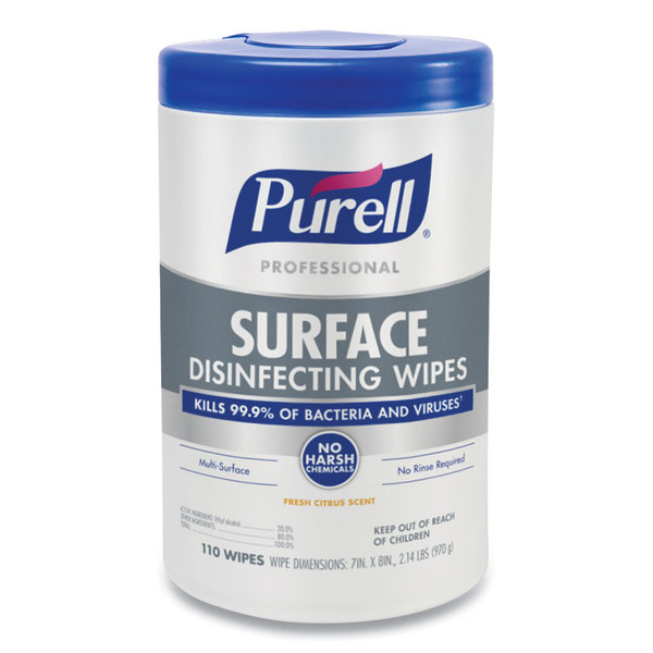 Professional Surface Disinfecting Wipes, 7 x 8, Fresh Citrus, 110/Canister, 6 Canisters/Carton [SKU: GOJ934206CT]