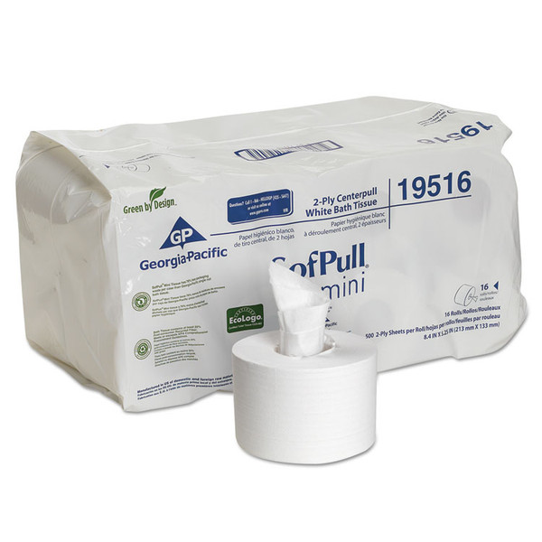SofPull Mini Centerpull Bath Tissue, Septic Safe, 2-Ply, White, 500 Sheets/Roll, 16 Rolls/Carton [SKU: GPC19516]