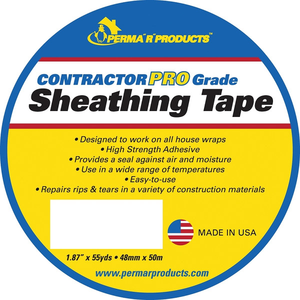 PERMA R PRODUCTS Contractor Pro Grade 18755 Sheathing Tape, 50 m L, 48 mm W, Polypropylene Backing, White [SKU: ORG7385248]