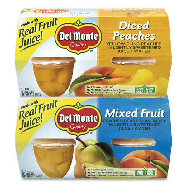 Diced Peaches and Mixed Fruit Cups, 4 oz Cups, 16 Cups/Box, Delivered in 1-4 Business Days [SKU: GRR22000744]