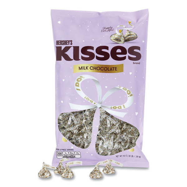 KISSES Wedding "I Do" Milk Chocolates, Gold Wrappers/Silver Hearts, 48 oz Bag, Delivered in 1-4 Business Days [SKU: GRR24600222]