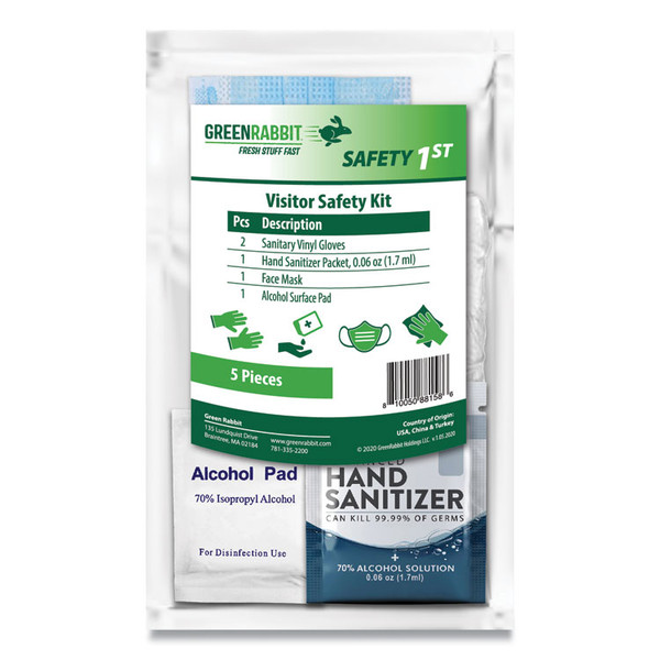 Safety 1st Visitor Safety PPE Kit, 1 Person, 5 Pieces, Sealed Bag, 12/Box, Delivered in 1-4 Business Days [SKU: GRR60000203]