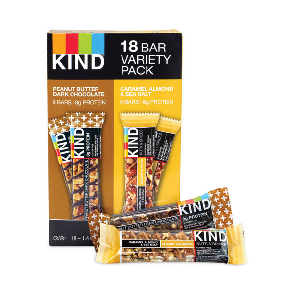 Variety Pack, Caramel Almond Sea Salt/Peanut Butter Dark Chocolate, 1.4 oz Bar, 18 Bars/Box, Delivered in 1-4 Business Days [SKU: GRR90000168]