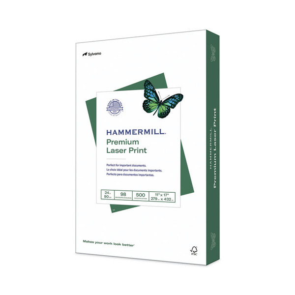 Premium Laser Print Paper, 98 Bright, 24 lb Bond Weight, 11 x 17, White, 500/Ream [SKU: HAM104620]