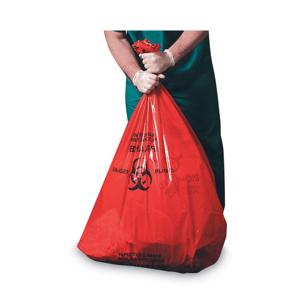 Healthcare Pre-Printed High-Density Can Liners, Infectious Waste: Biohazard, 30-33 gal, 0.55 mil, 33 x 40, Red, 250/Carton [SKU: HERZ6640HRP01]