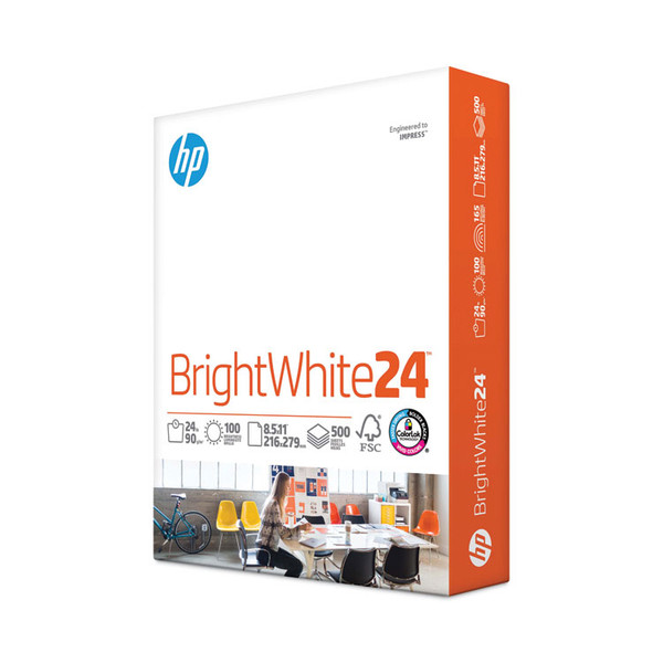 Brightwhite24 Paper, 100 Bright, 24 lb Bond Weight, 8.5 x 11, Bright White, 500/Ream [SKU: HEW203000]