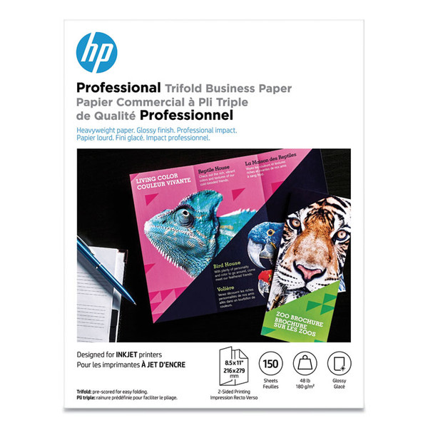 Professional Trifold Business Paper, 48 lb Bond Weight, 8.5 x 11, Glossy White, 150/Pack [SKU: HEW4WN12A]
