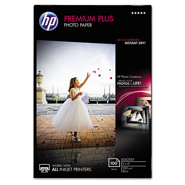Premium Plus Photo Paper, 11.5 mil, 4 x 6, Glossy White, 100/Pack [SKU: HEWCR668A]
