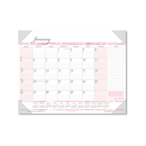 Recycled Monthly Desk Pad Calendar, Breast Cancer Awareness Artwork, 22 x 17, Black Binding/Corners,12-Month (Jan-Dec): 2023 [SKU: HOD1467]