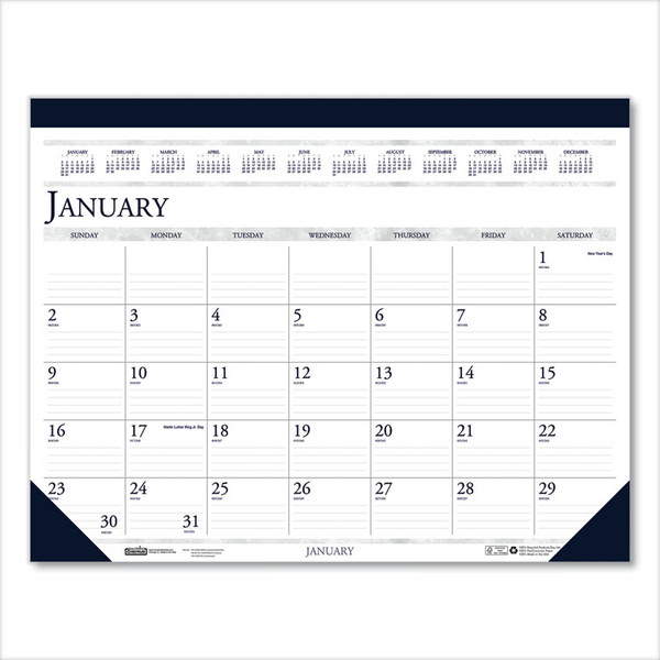 Recycled Two-Color Perforated Monthly Desk Pad Calendar, 18.5 x 13, Blue Binding/Corners, 12-Month (Jan-Dec): 2023 [SKU: HOD1506]
