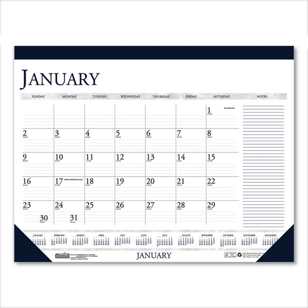 Recycled Two-Color Monthly Desk Pad Calendar with Notes Section, 18.5 x 13, Blue Binding/Corners, 12-Month (Jan-Dec): 2023 [SKU: HOD1646]