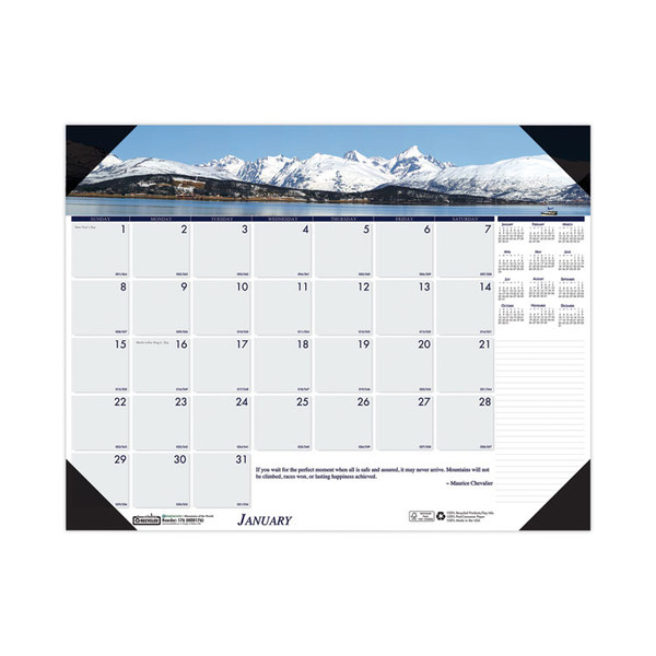Earthscapes Recycled Monthly Desk Pad Calendar, Mountains of the World Photos, 22 x 17, Black Corners,12-Month(Jan-Dec): 2023 [SKU: HOD176]